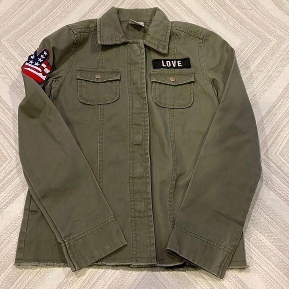 Junk Food Clothing Girls Army Green Patch Jacket - Picture 1 of 6